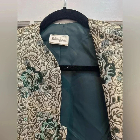 Vintage Neiman Marcus Gold Metallic Shimmer Rose 80’s Rock Glam Blazer Size 8 M - Picture 4 of 16